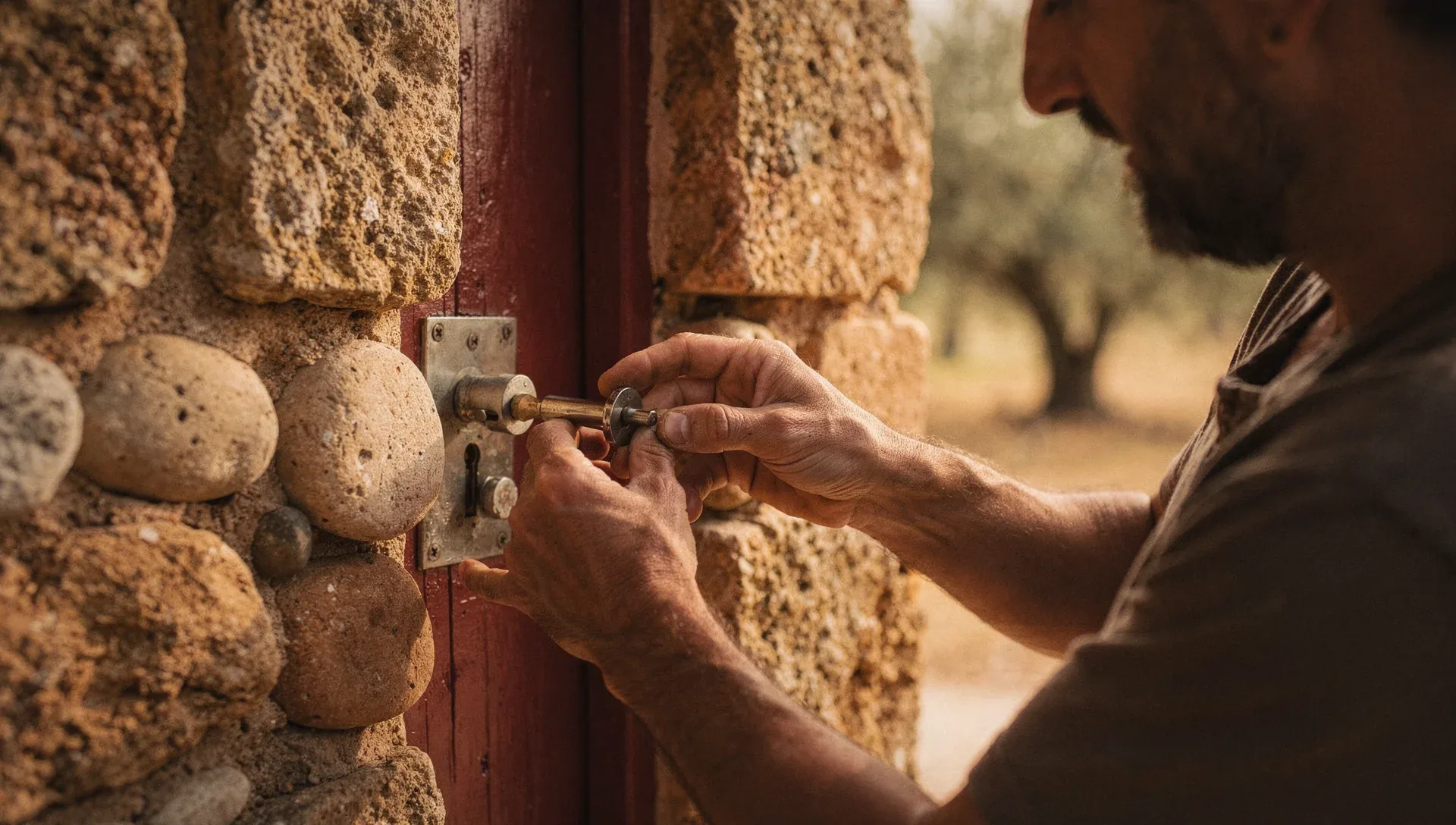 Artisan serrurier au travail sur une serrure à Thuir